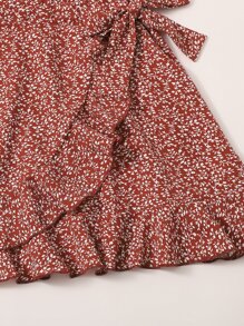 SHEIN Girls Ruffle Hem Wrap Knot Slip Dress - Burgundy - View 4