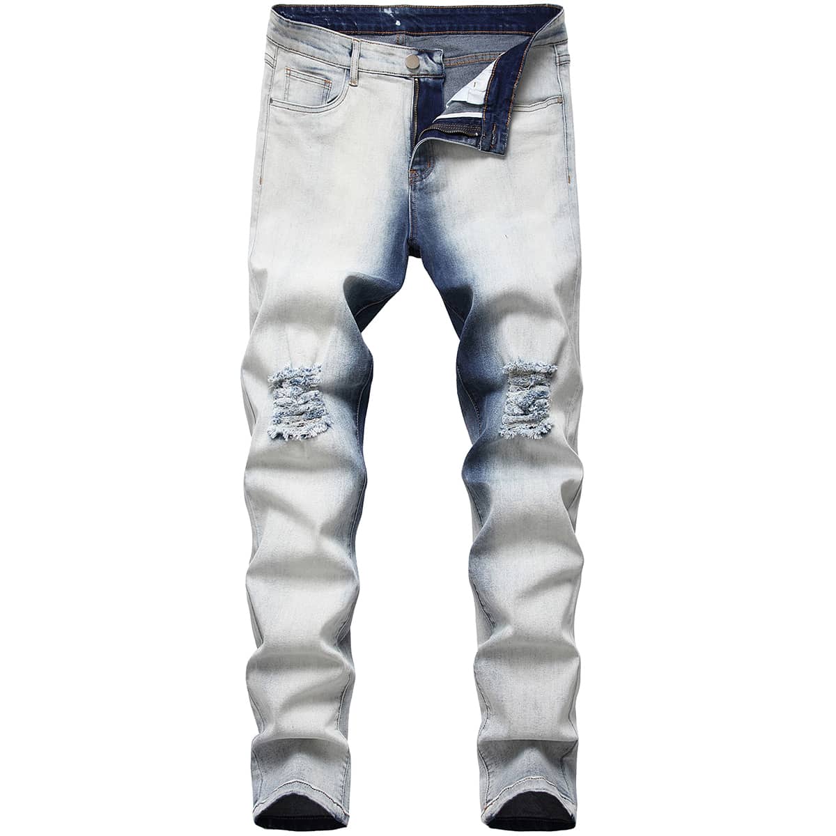 

Guys Ripped Zipper Fly Skinny Jeans, Light wash