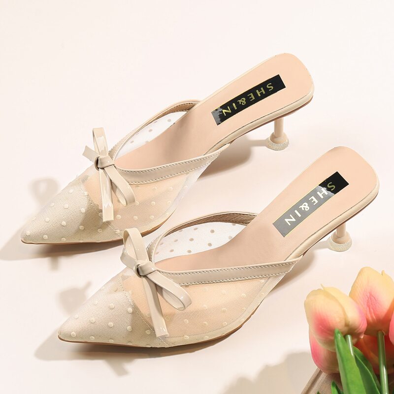 

Bow Decor Stiletto Heeled Mules, Beige