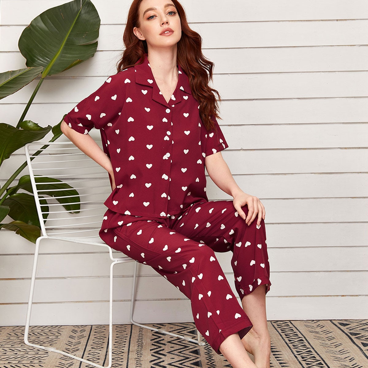 Heart Print Button Front PJ Set thumbnail