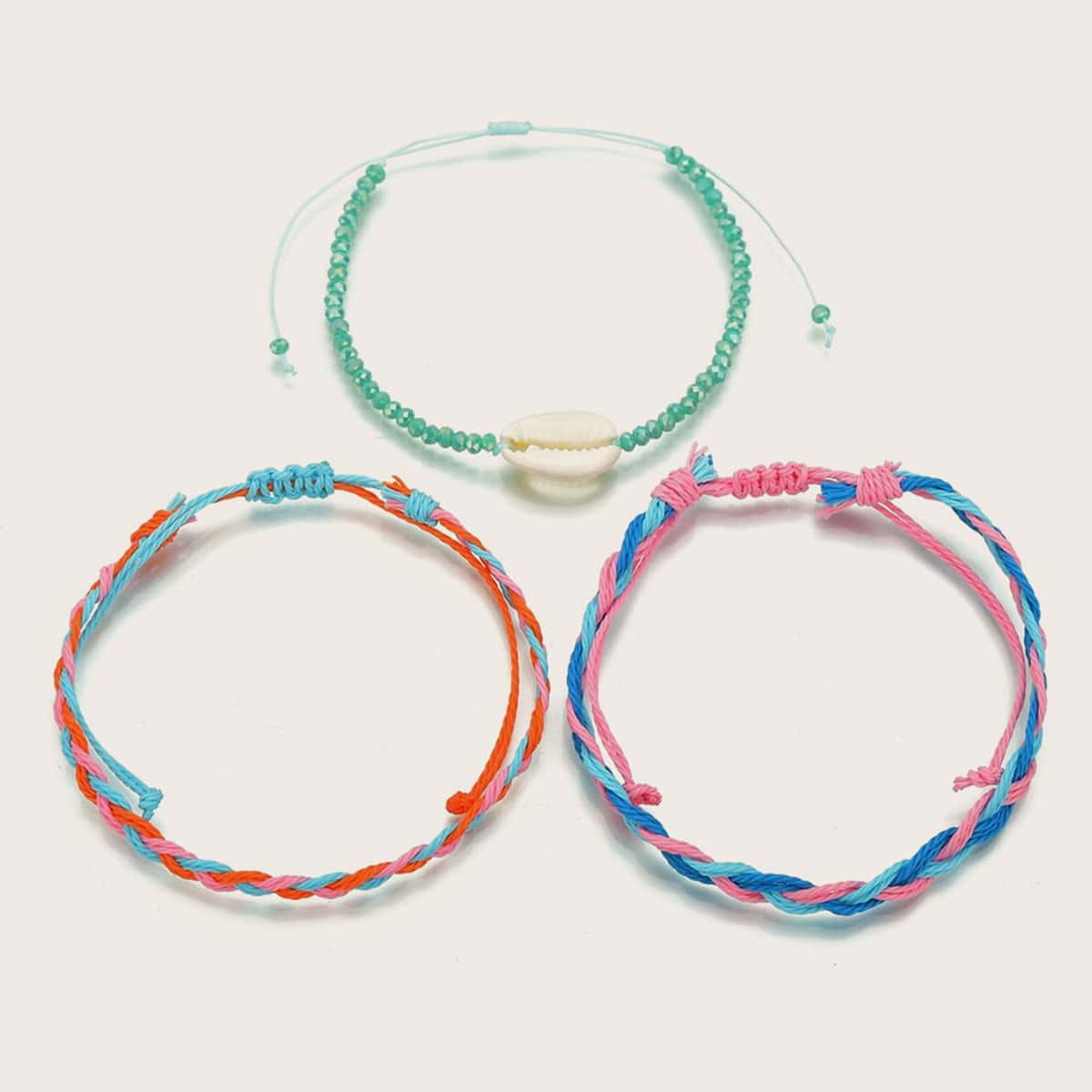 

3pcs Shell Decor Braided String Bracelet, Multicolor