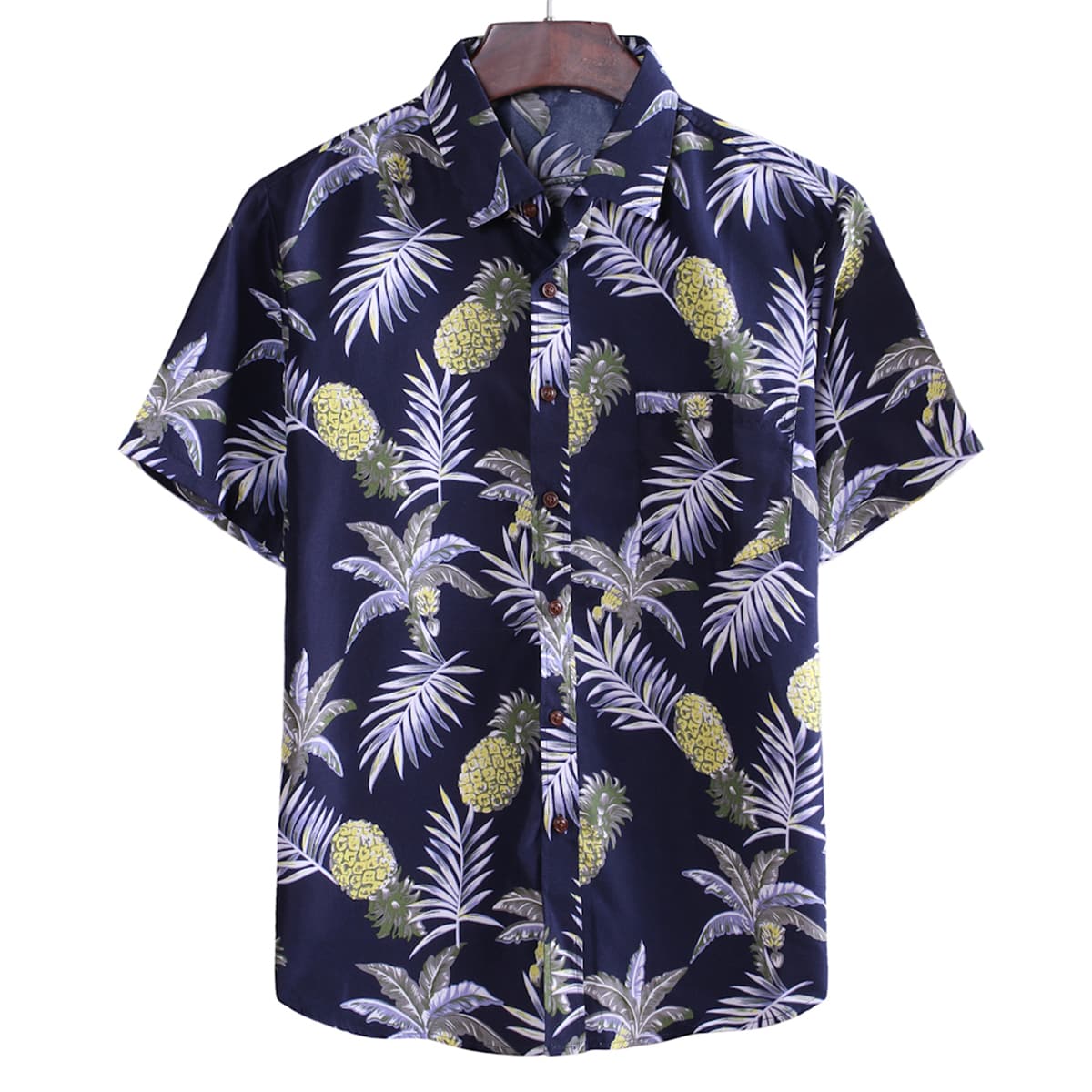 

Guys Tropical & Pineapple Print Shirt, Navy blue