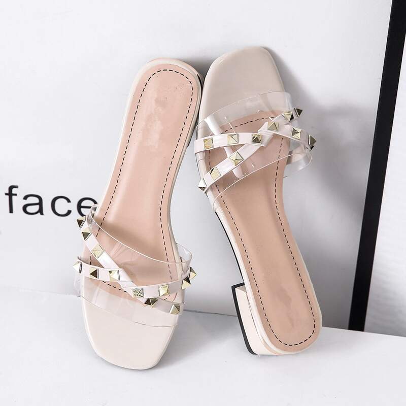 

Studded Decor Clear Sliders, Beige