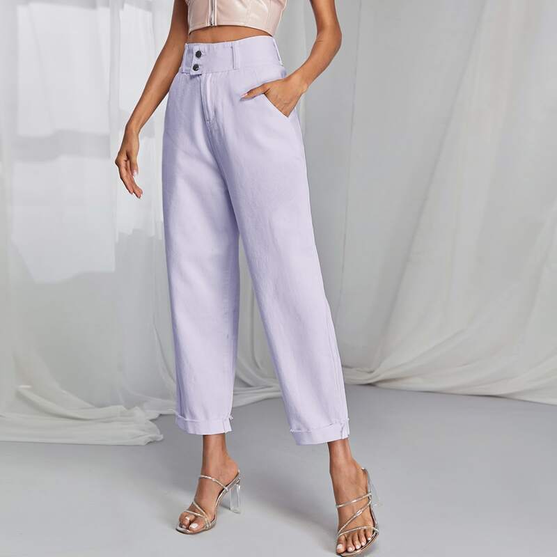 

High Rise Solid Mom Jeans, Purple pastel