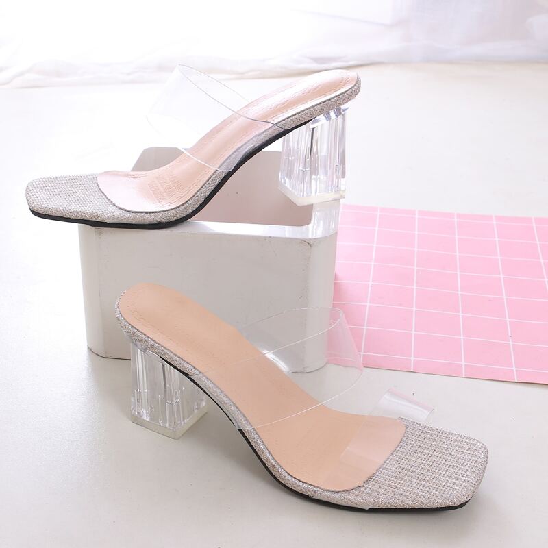 

Clear Double Band Chunky Heeled Mules