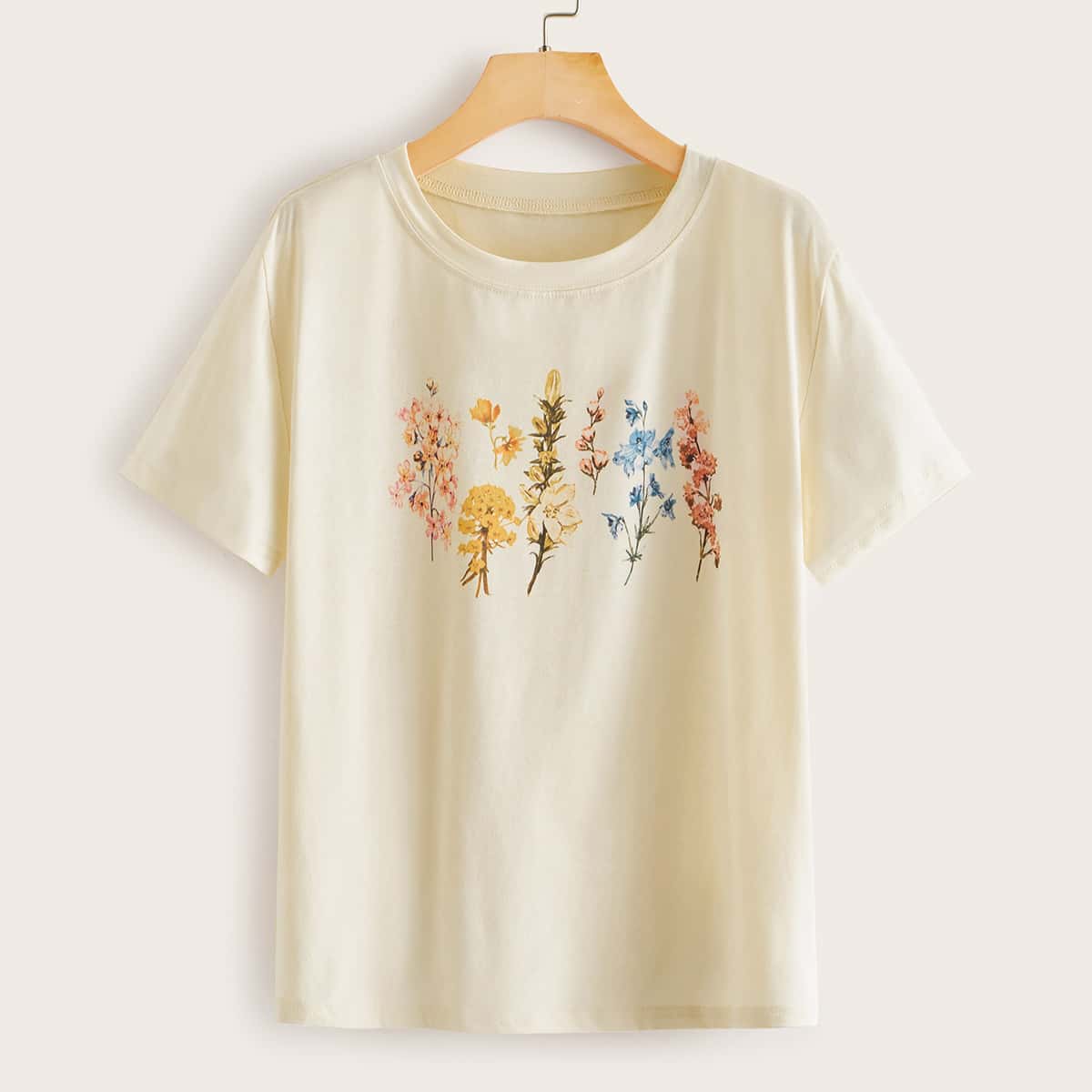 

Floral Short Sleeve Tee, Beige