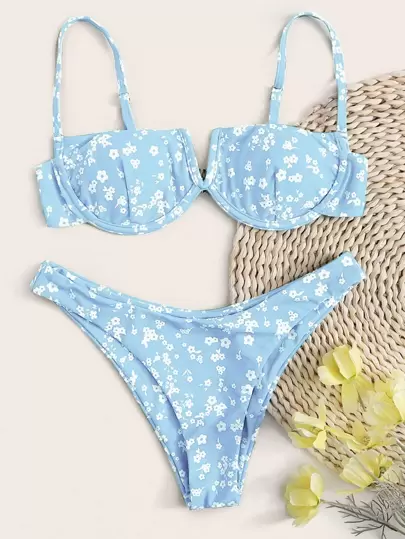 Цветочный купальник бикини на косточках - Тренды купальников лето 21'