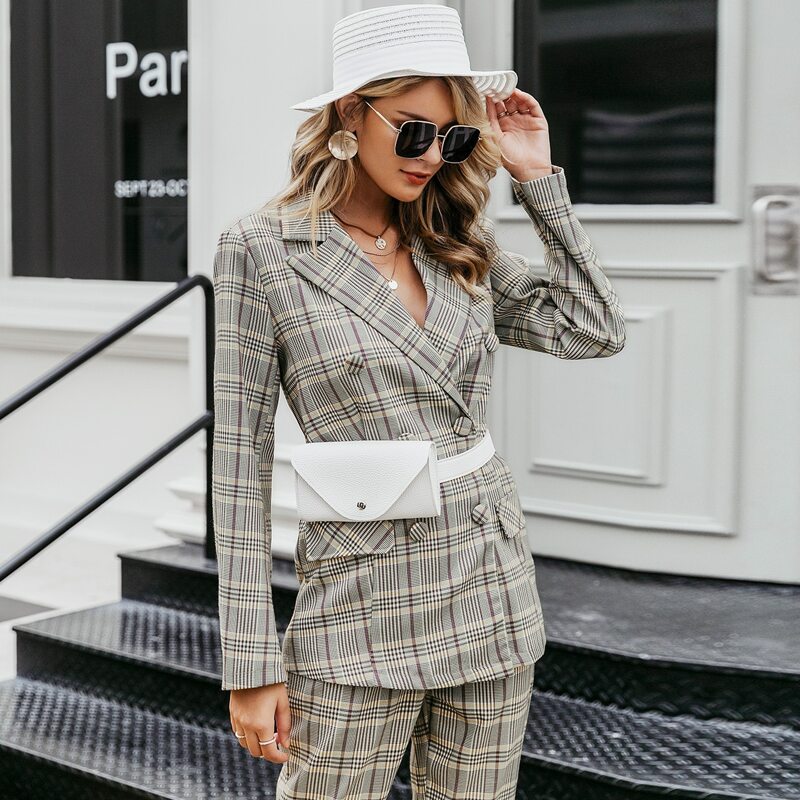 

Double Button Tartan Blazer Without Bag, Multicolor