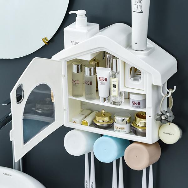 

1pc House Shaped Wall Mounted Bathroom Storage Box, Multicolor