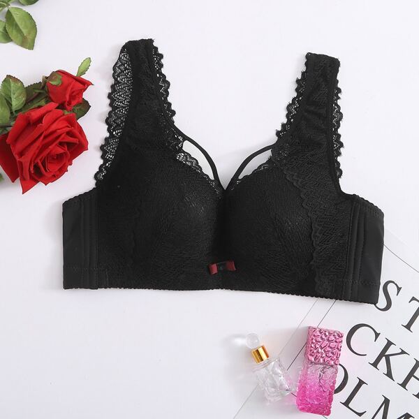 

Contrast Lace Harness Bra, Black