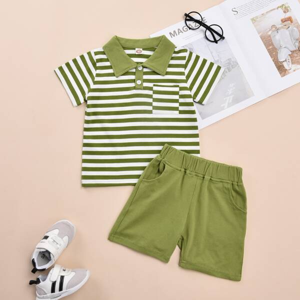 

Toddler Boys Contrast Striped Pocket Polo Shirt & Shorts, Multicolor