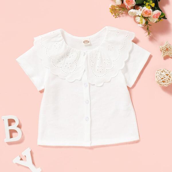 

Toddler Girls Peter Pan Collar Embroidered Eyelet Blouse, White
