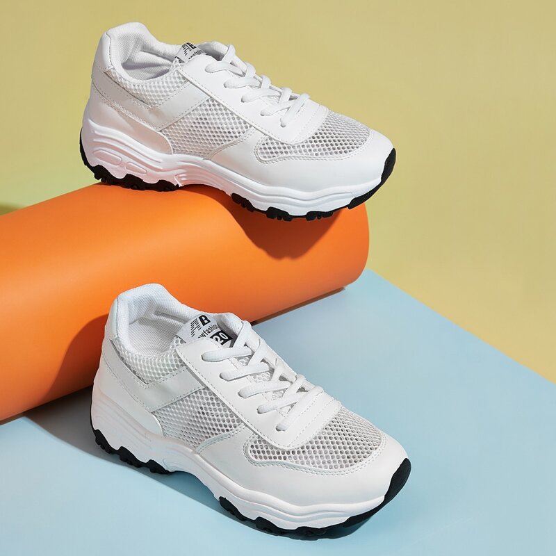 

Lace-up Front Mesh Panel Sneakers, White