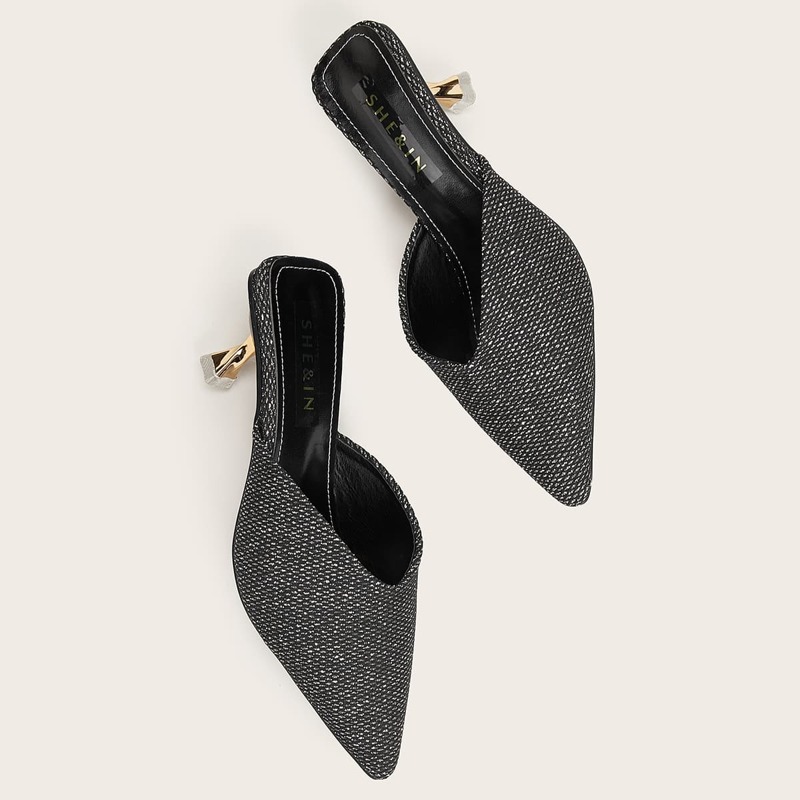 

Point Toe Stiletto Heeled Mules, Black