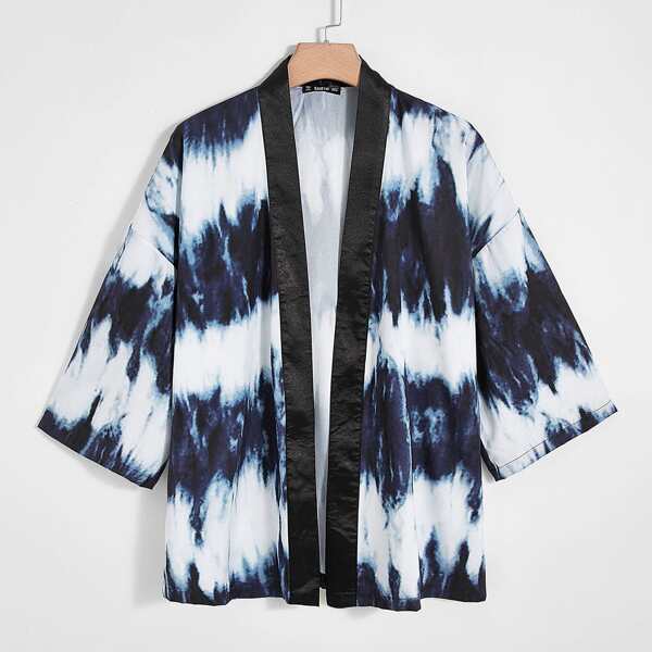 

Men Drop Shoulder Contrast Placket Tie Dye Shirt, Multicolor