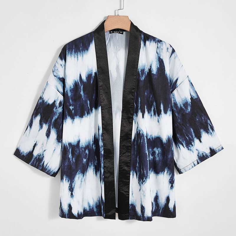 

Guys Drop Shoulder Contrast Placket Tie Dye Shirt, Multicolor