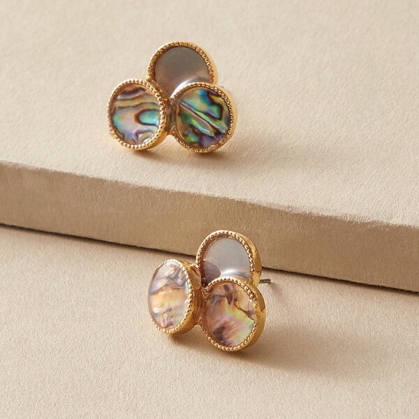 

Abalone Pattern Stud Earrings, Multicolor