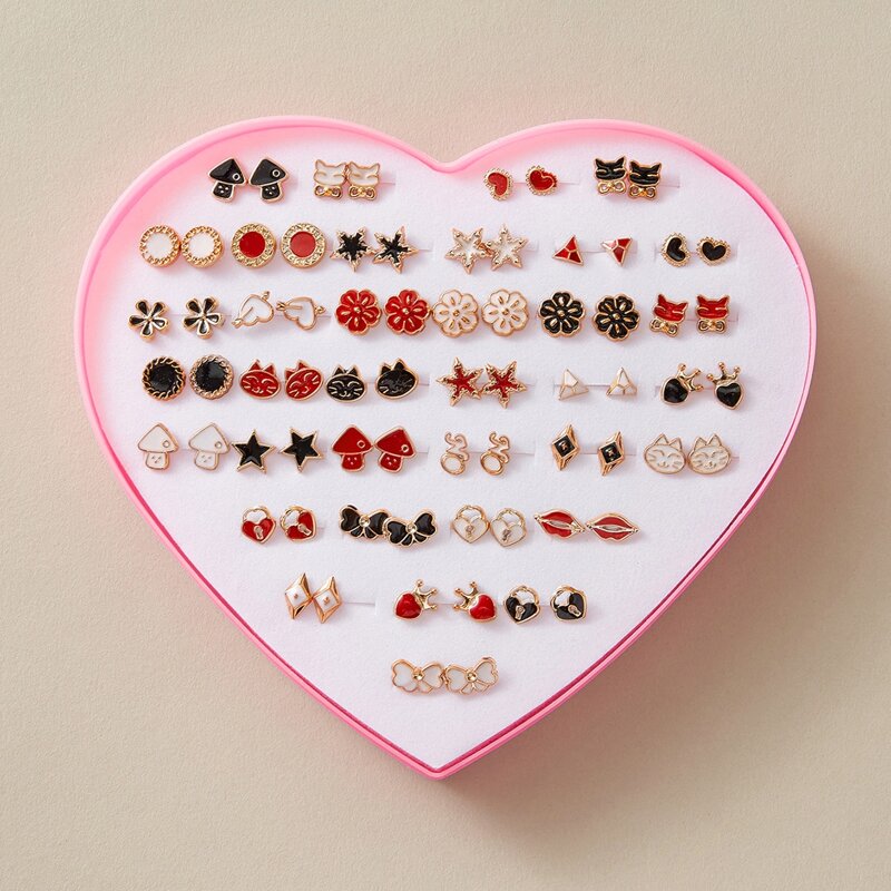 

36pairs Random Pattern Stud Earrings, Multicolor