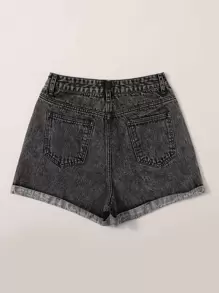 SHEIN EZwear Gray Wash Roll Up Hem Denim Shorts