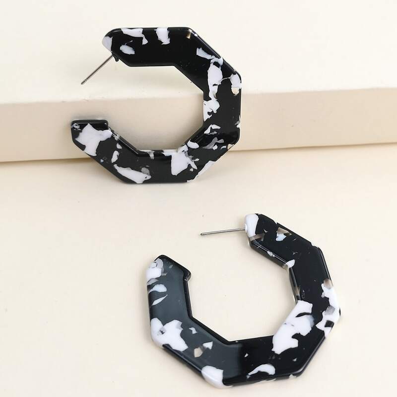 

Cuff Hoop Earrings, Black and white