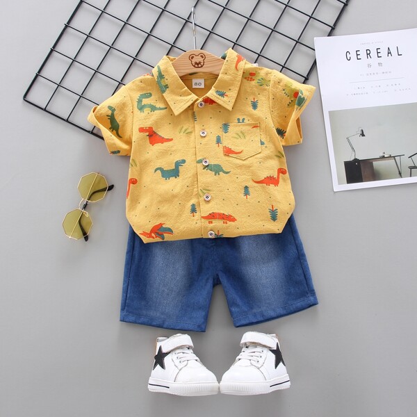 

Toddler Boys Dinosaur Print Shirt & Denim Shorts, Multicolor