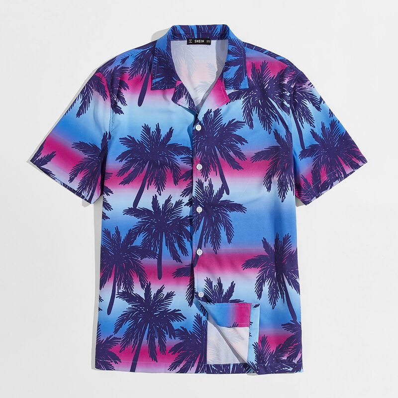 

Guys Notch Collar Tropical Print Shirt, Multicolor