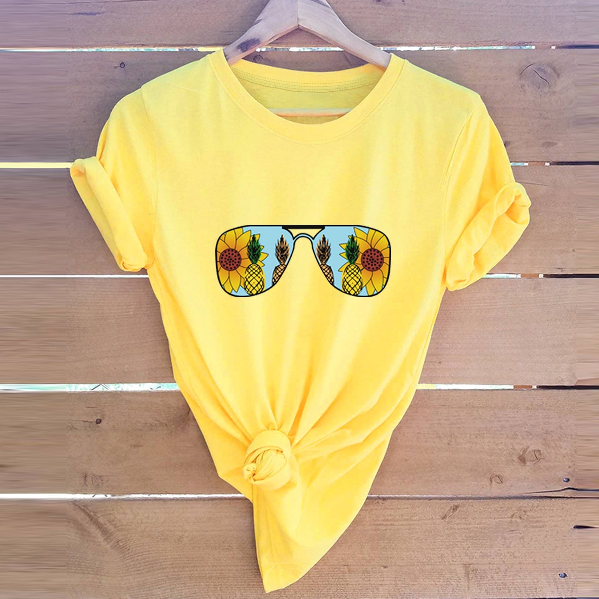 Floral & Pineapple Print Round Neck Tee thumbnail