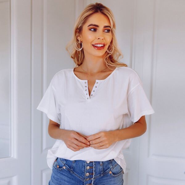 

Stubbed Tape Notch Neck Top, White