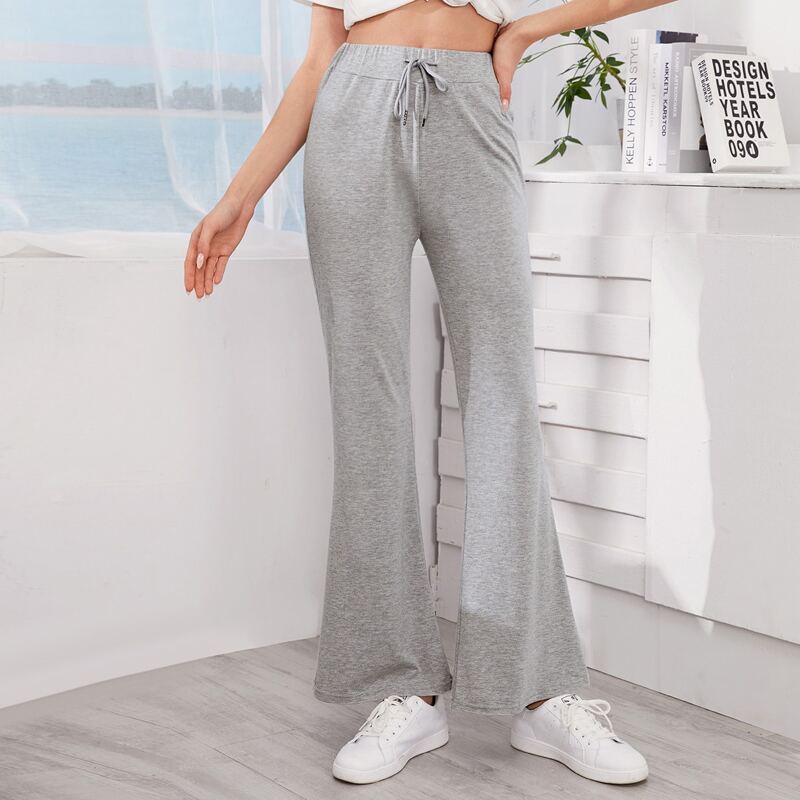 

Drawstring Waist Flare Leg Pants, Light grey