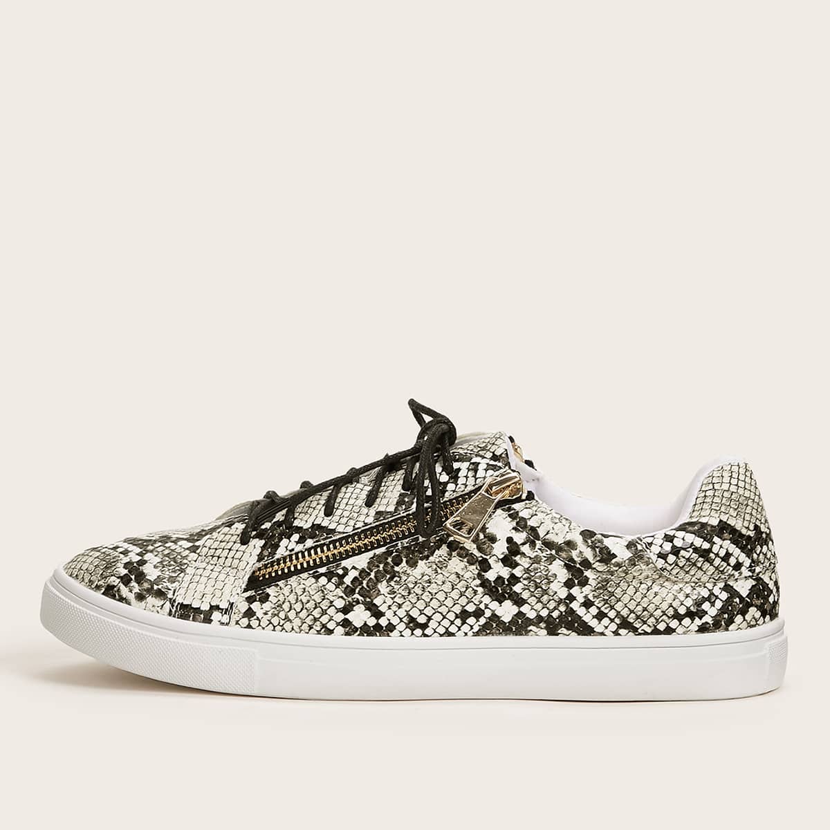 

Zip Decor Snakeskin Sneakers, Multicolor