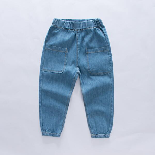 

Toddler Boys Double Pocket Denim Pants, Blue