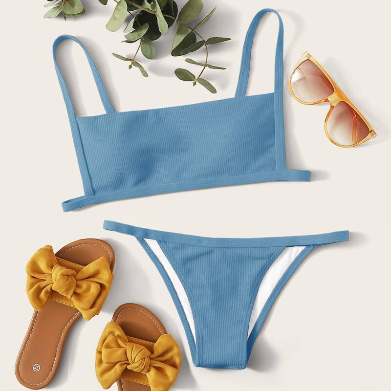 

Rib Tanga Bikini Swimsuit, Blue