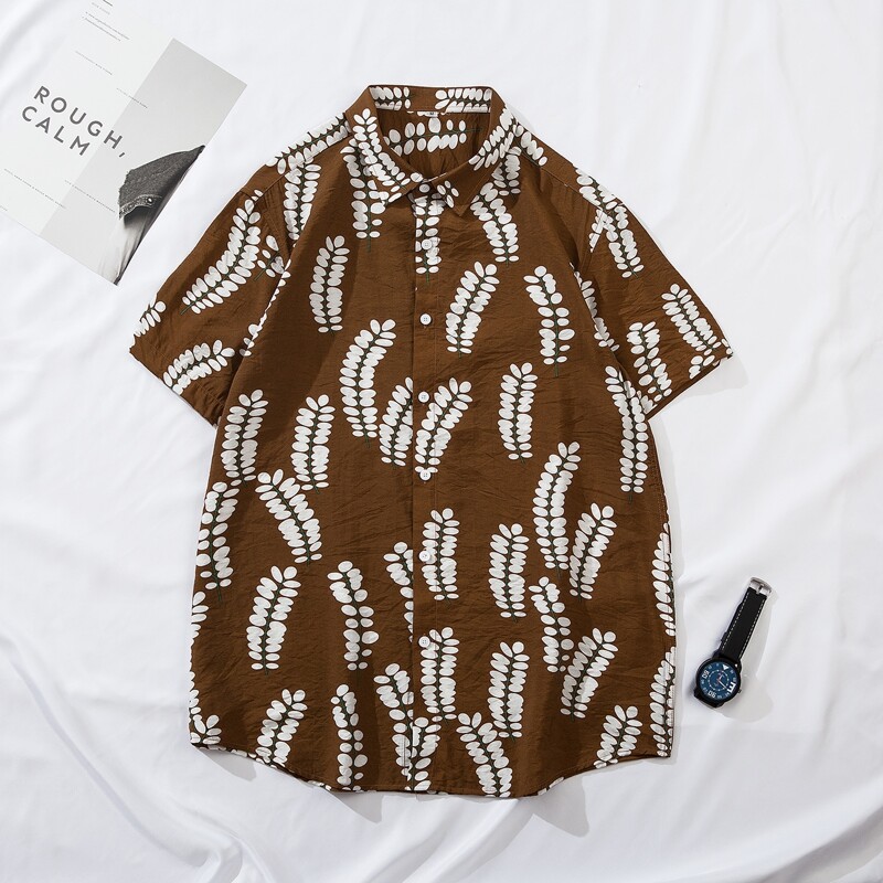 

Guys Plants Print Shirt, Brown