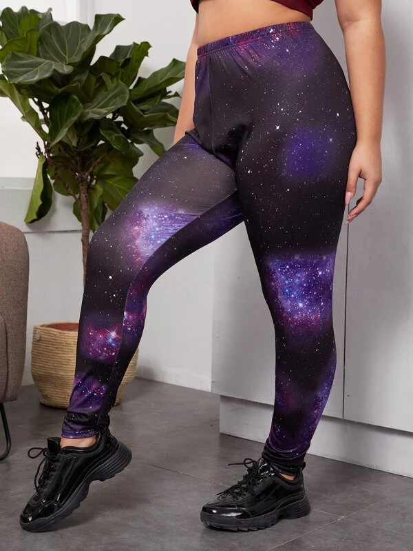 Femmes Mode Polyester Leggings Motif Imprimé Galaxy Leggings S-4XL 3603