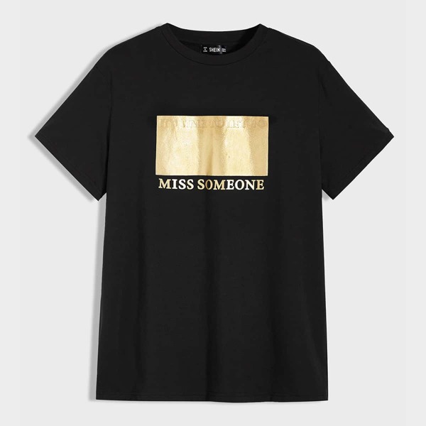 

Men Metallic Panel Slogan Graphic Tee, Black