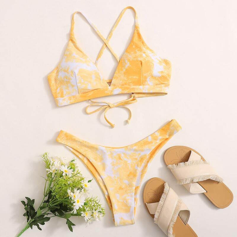 

Tie Dye Criss Cross Bikini Swimsuit, Yellow