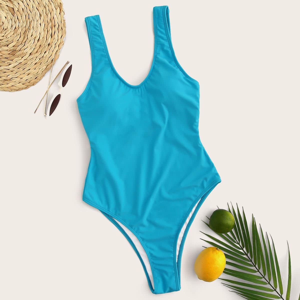 High Cut One Piece Swimsuit, Blue