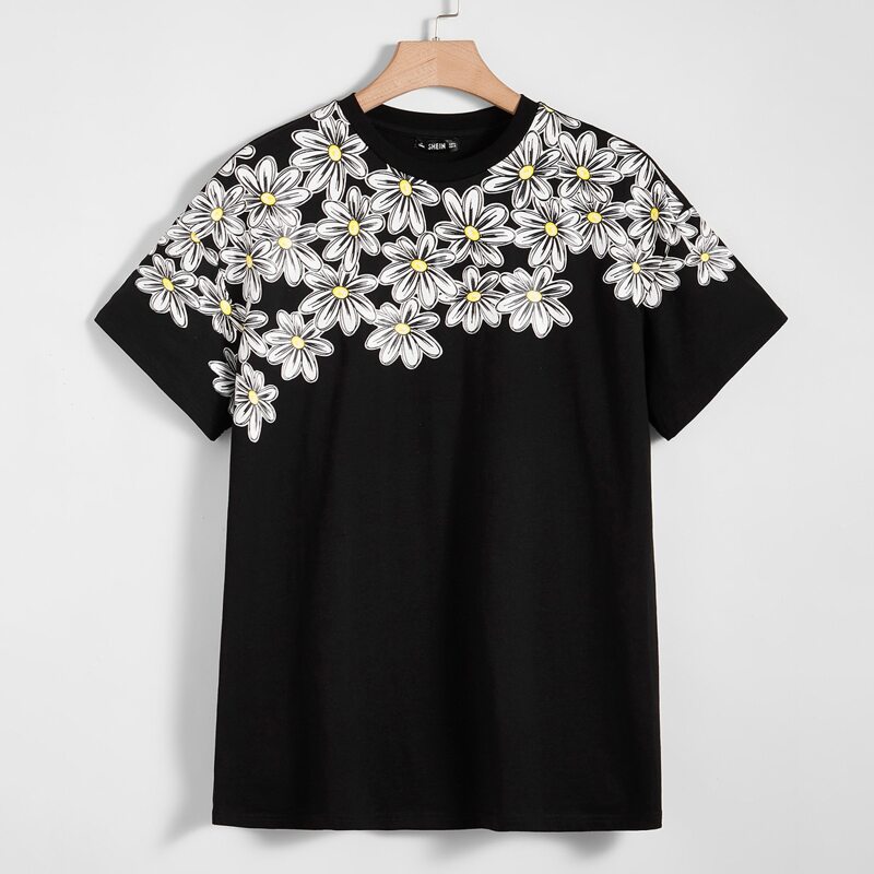 

Guys Floral Print Top, Black