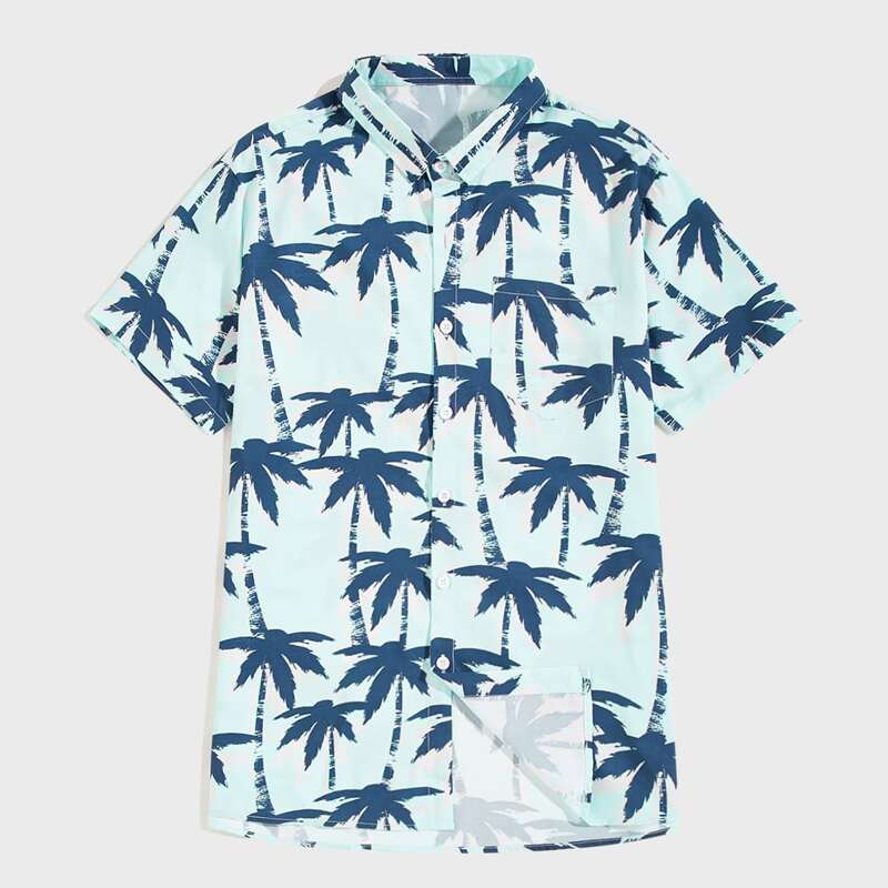 

Guys Tropical Print Button Front Shirt, Green