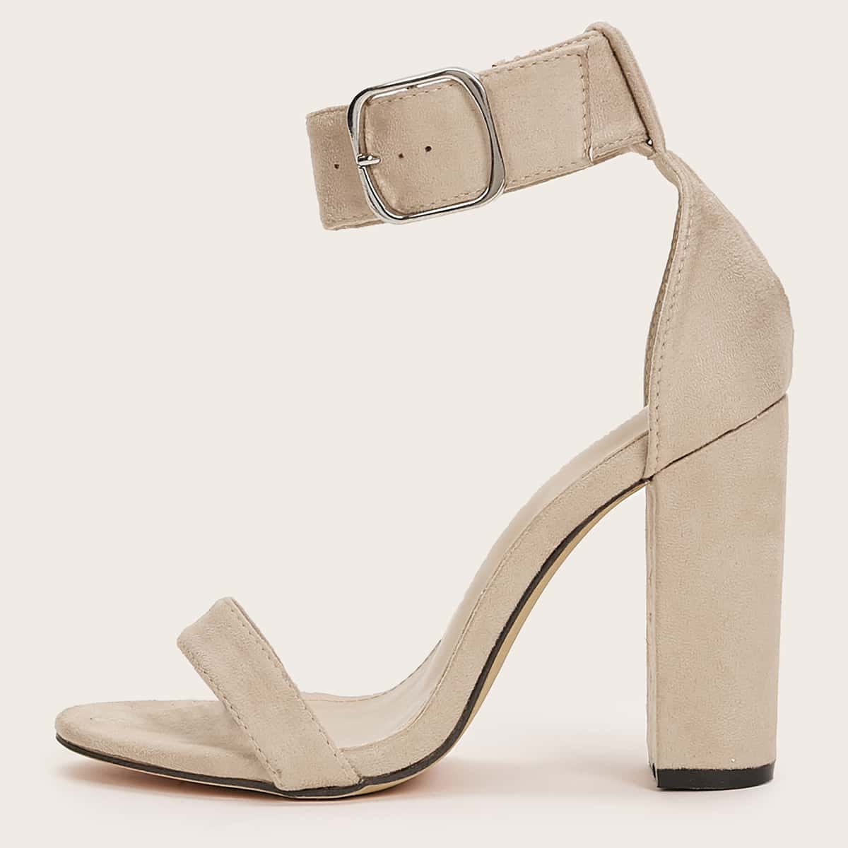

Two Part Ankle Strap Chunky Heels, Beige