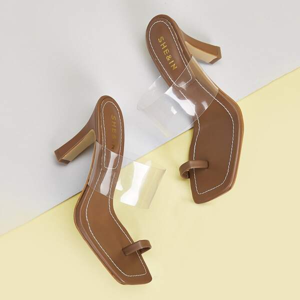 

Toe Loop Clear Heeled Mules, Brown