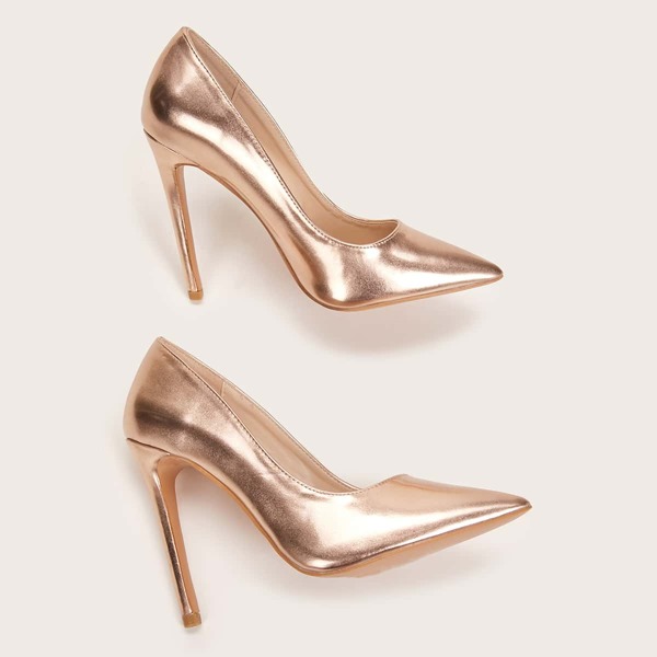 

Point Toe Metallic Court Heels, Gold