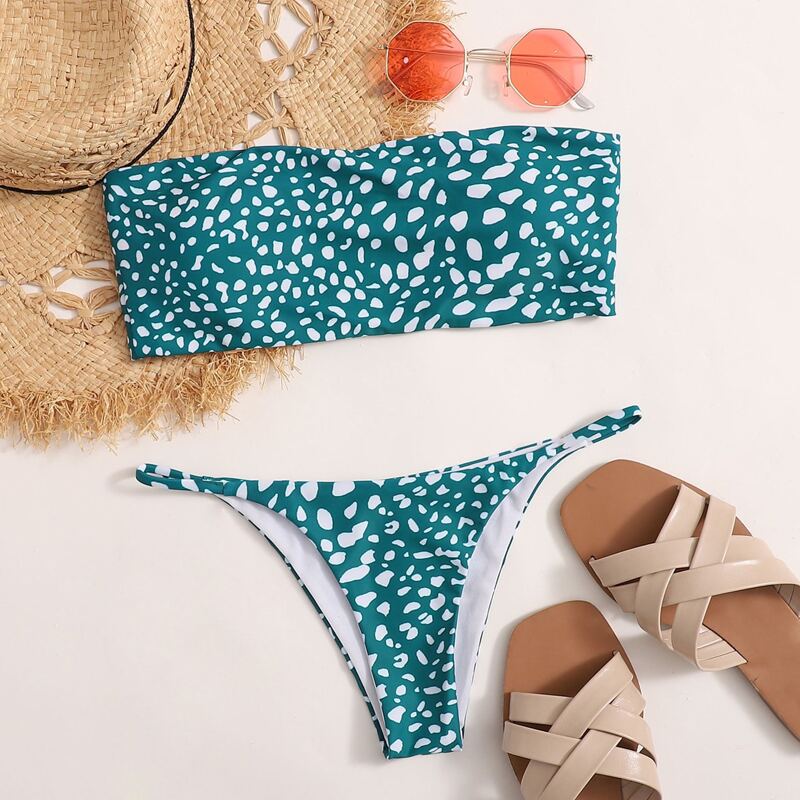 

Dalmatian Bandeau Tanga Bikini Swimsuit, Green