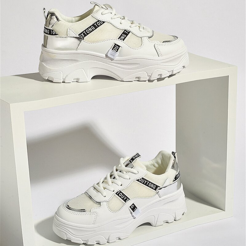 

Lace-up Front Mesh Panel Sneakers, White