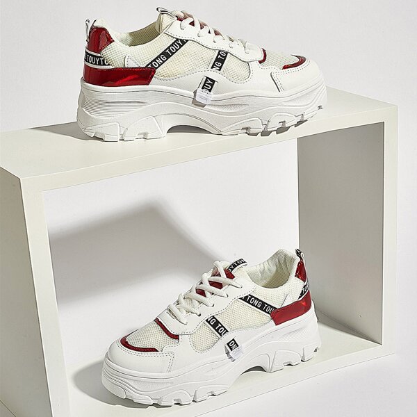 

Lace-up Front Mesh Panel Sneakers, White