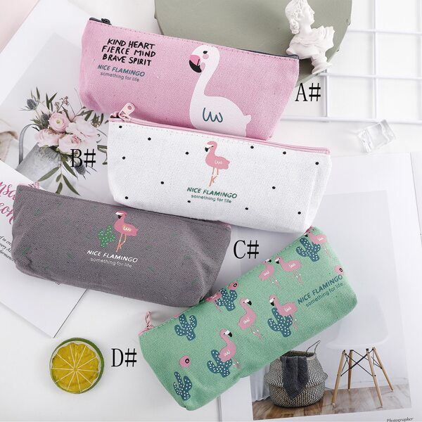 

1pc Flamingo Print Pencil Case, Multicolor
