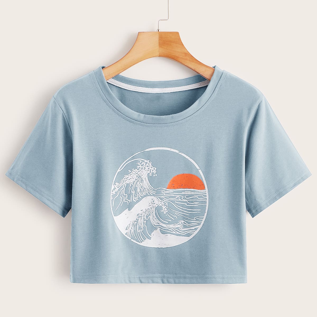 

Wave Graphic Crop Tee, Blue