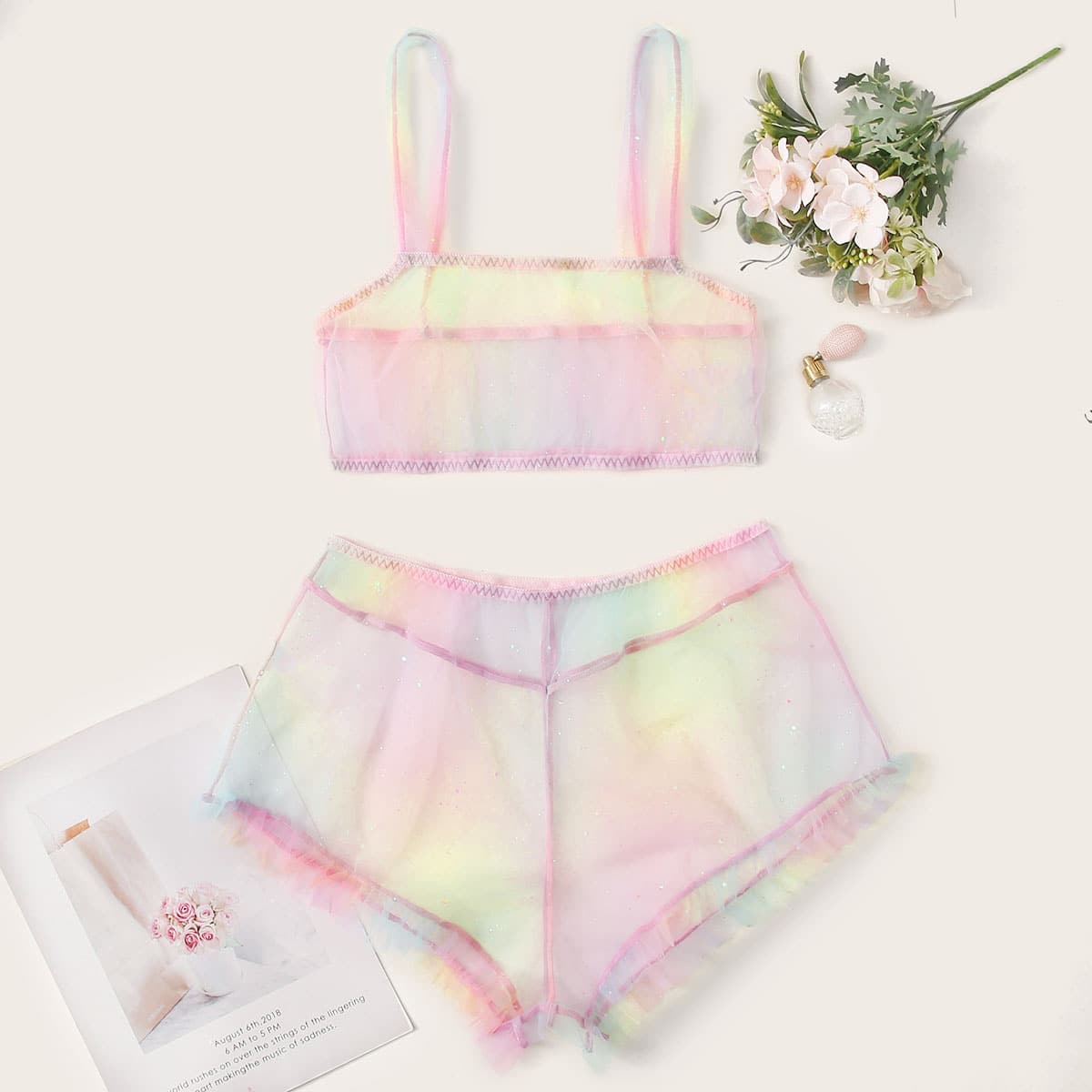 

Gradient Mesh Lingerie Set, Multicolor