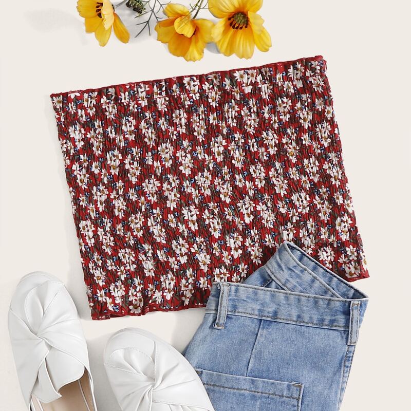 

Ditsy Floral Crop Tube Top, Red