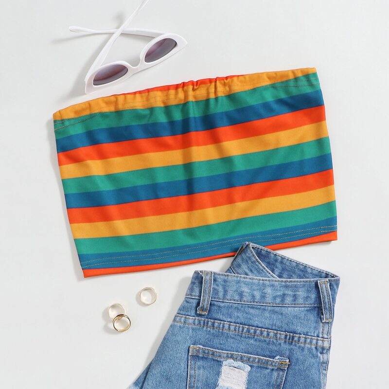 

Colorful Striped Tube Top, Multicolor